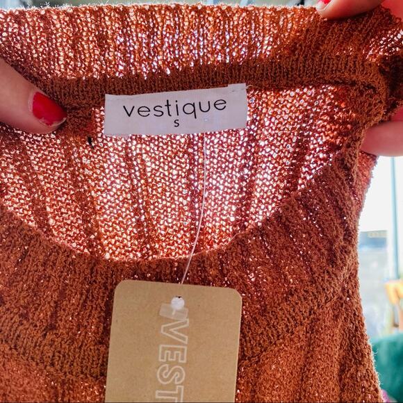 NEW VESTIQUE Rust Orange Brown High Cut Neck Ribbed 90s Sweater Tank Top Shirt S - Picture 8 of 10